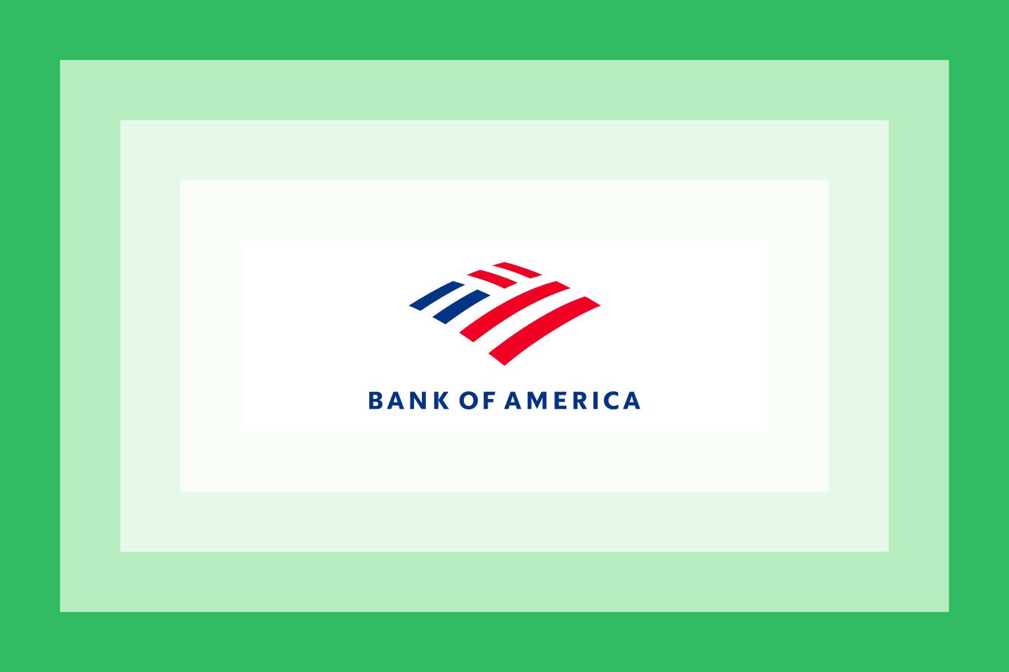 The Bank of America logo on a green layered background.