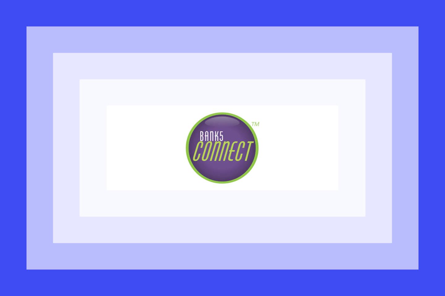 The Bank5 Connect logo on a purple and blue layered frame.