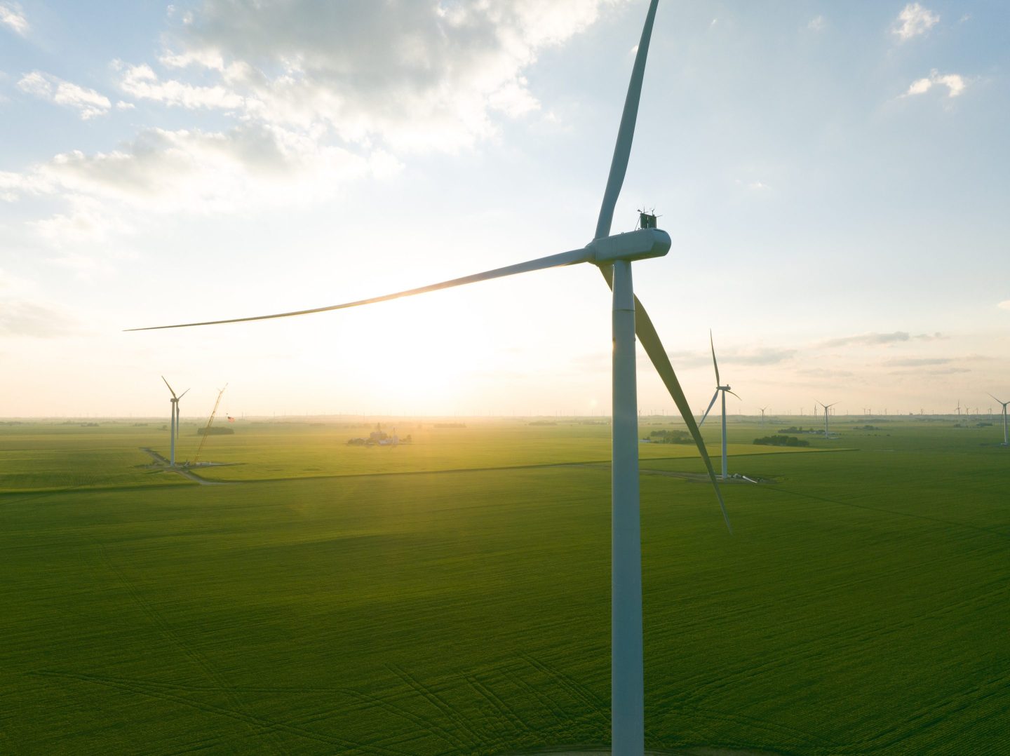 A wind turbine overlooking the sunrise is show at BP's Fowler Ridge wind farm in Indiana.