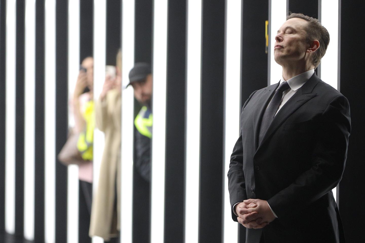 Tesla CEO Elon Musk during the official opening of the new Tesla electric car manufacturing plant on March 22, 2022 near Gruenheide, Germany