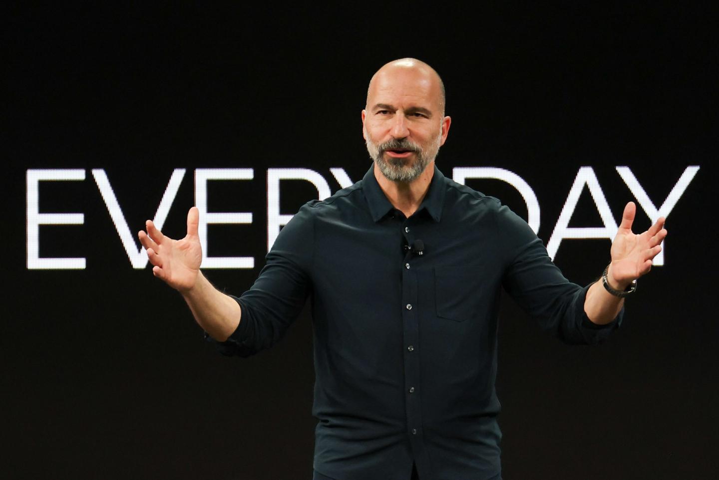 Dara Khosrowshahi speaks on stage in May 2025.