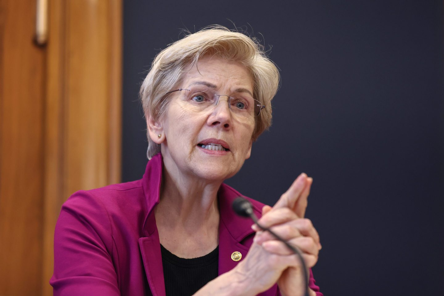 .S. Sen. Elizabeth Warren (D-MA) conducts a special forum on the rising cost of education at the Dirksen Senate Office Building on May 14, 2025 in Washington, DC.