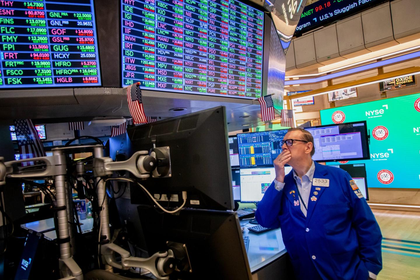 A trader on the floor of the New York Stock Exchange