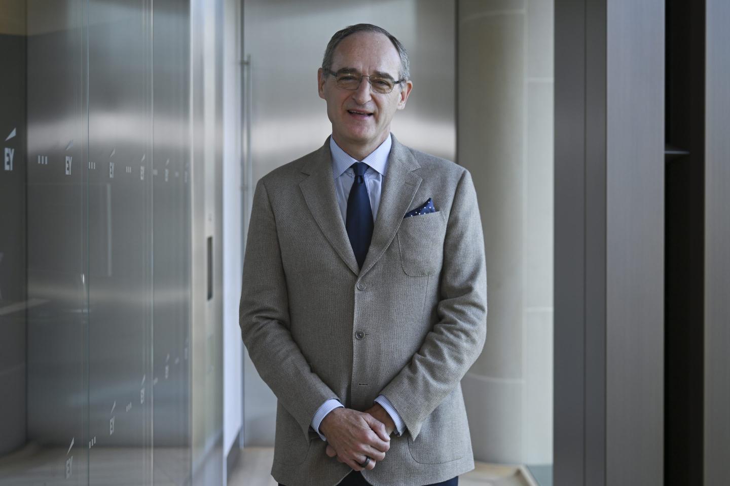 Photo: Patrice Louvet, chief executive officer of Ralph Lauren Corp., following an interview in London, UK, on Thursday, July 10, 2025. Louvet said demand for its signature clothing such as cable-knit sweaters remains strong, even as the fashion industry is buffeted by tariffs and an economic slowdown. Photographer: Jaimi Joy/Bloomberg via Getty Images