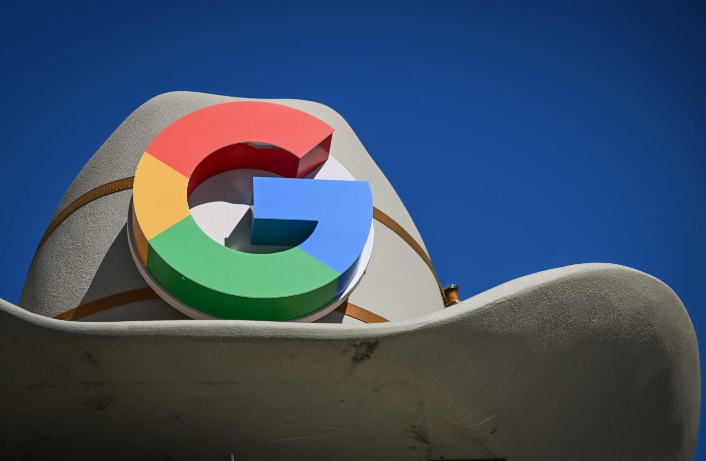A giant cowboy hat with a Google logo on it
