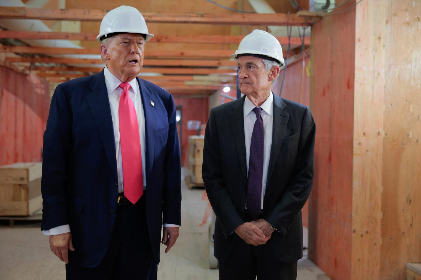 President Donald Trump delivers remarks alongside Federal Reserve Chair Jerome Powell