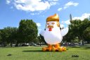 Photo: An inflatable chicken mimicking US President Donald Trump is set up on The Ellipse, a 52-acre (21-hectare) park located just south of the White House and north of the Washington Monument (rear).