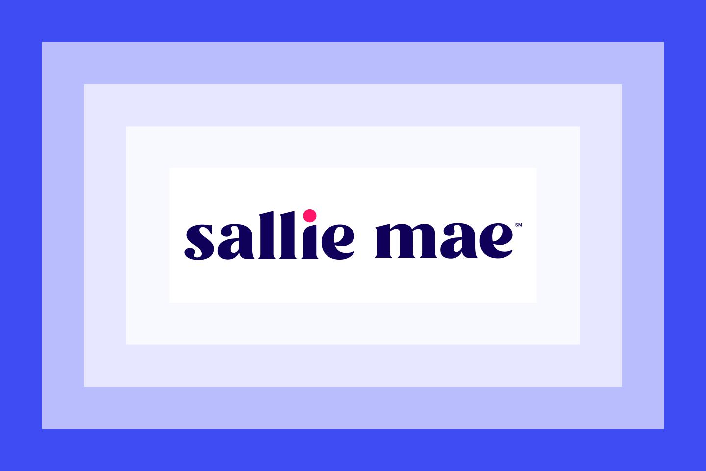 The Sallie Mae Bank logo on a blue and purple layered background.