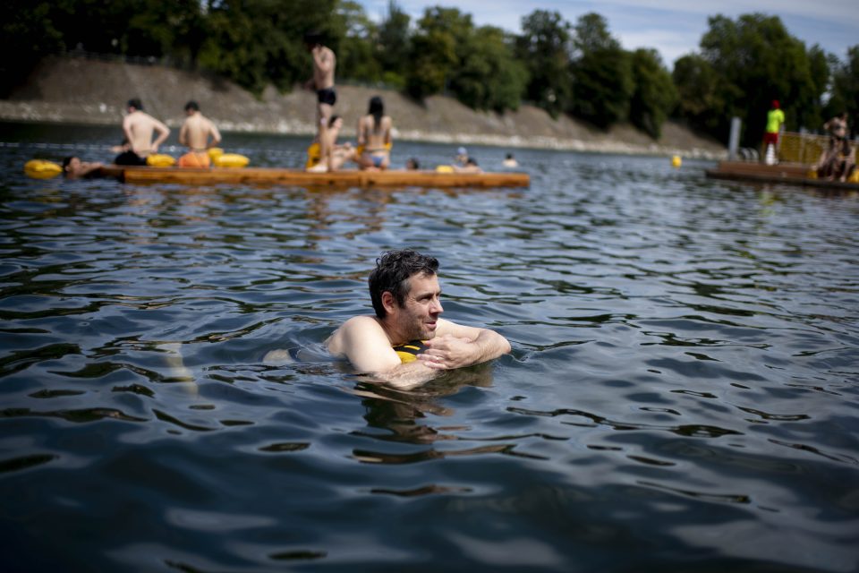 A person treads water in a new designated swimming site.