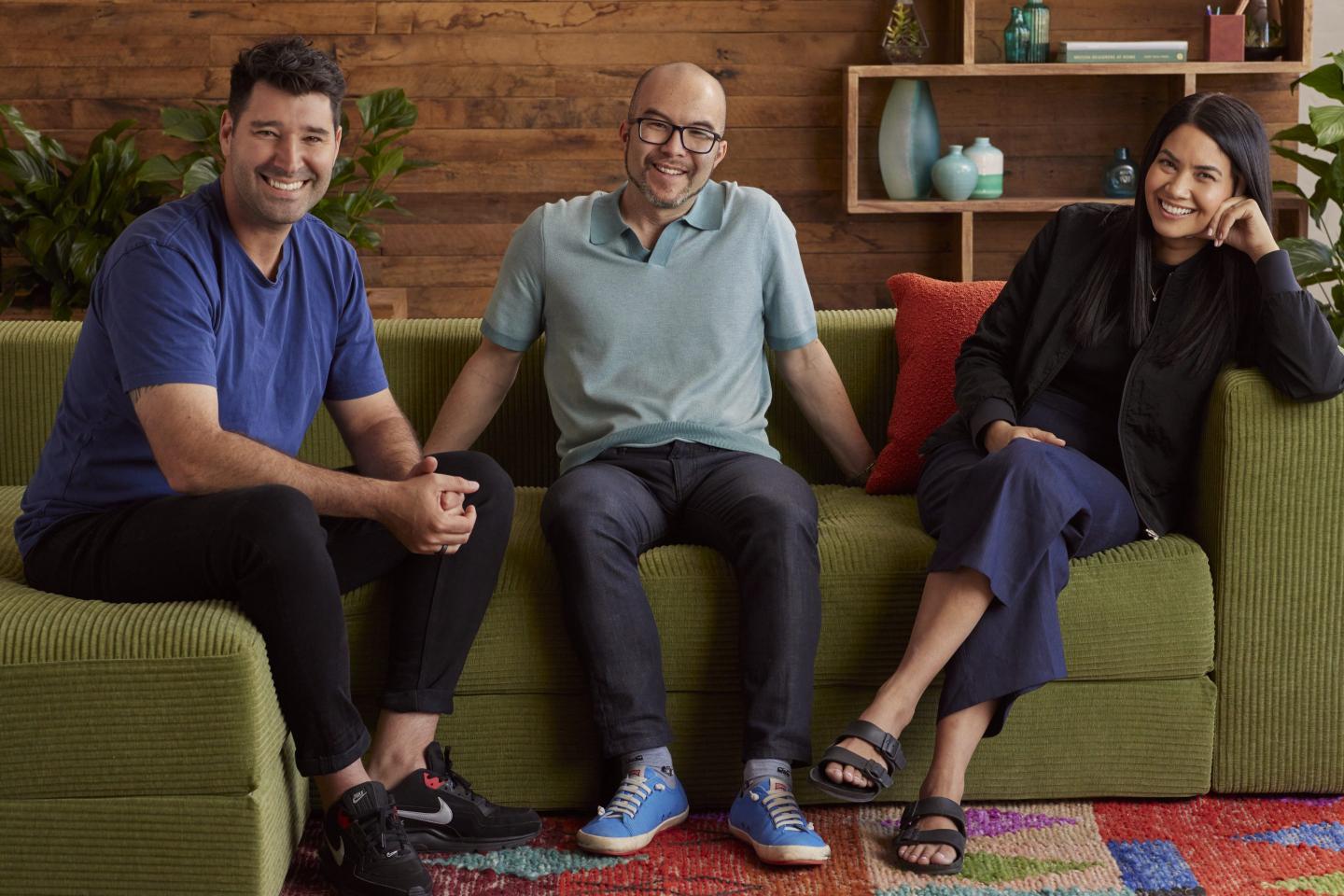 Canva cofounders Cliff Obrecht, Cameron Adams and Melanie Perkins pictured from left to right.