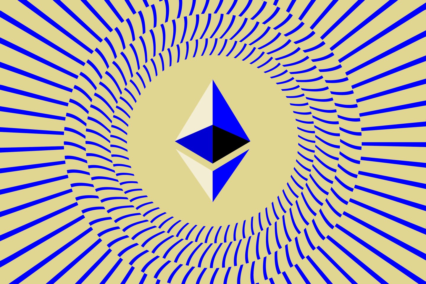 A picture of the Ethereum logo surrounded by rays of light.