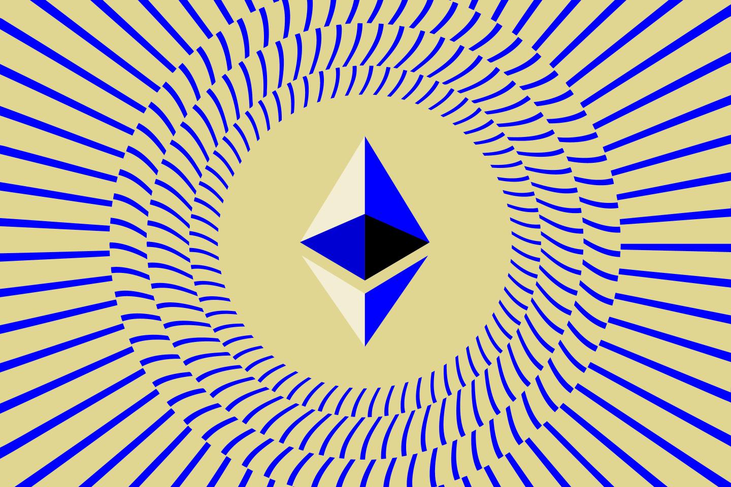 A picture of the Ethereum logo surrounded by rays of light.