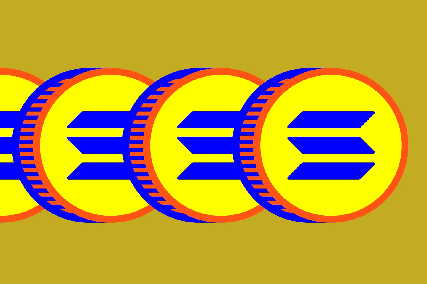 An image of three coins with the Solana logo on them.