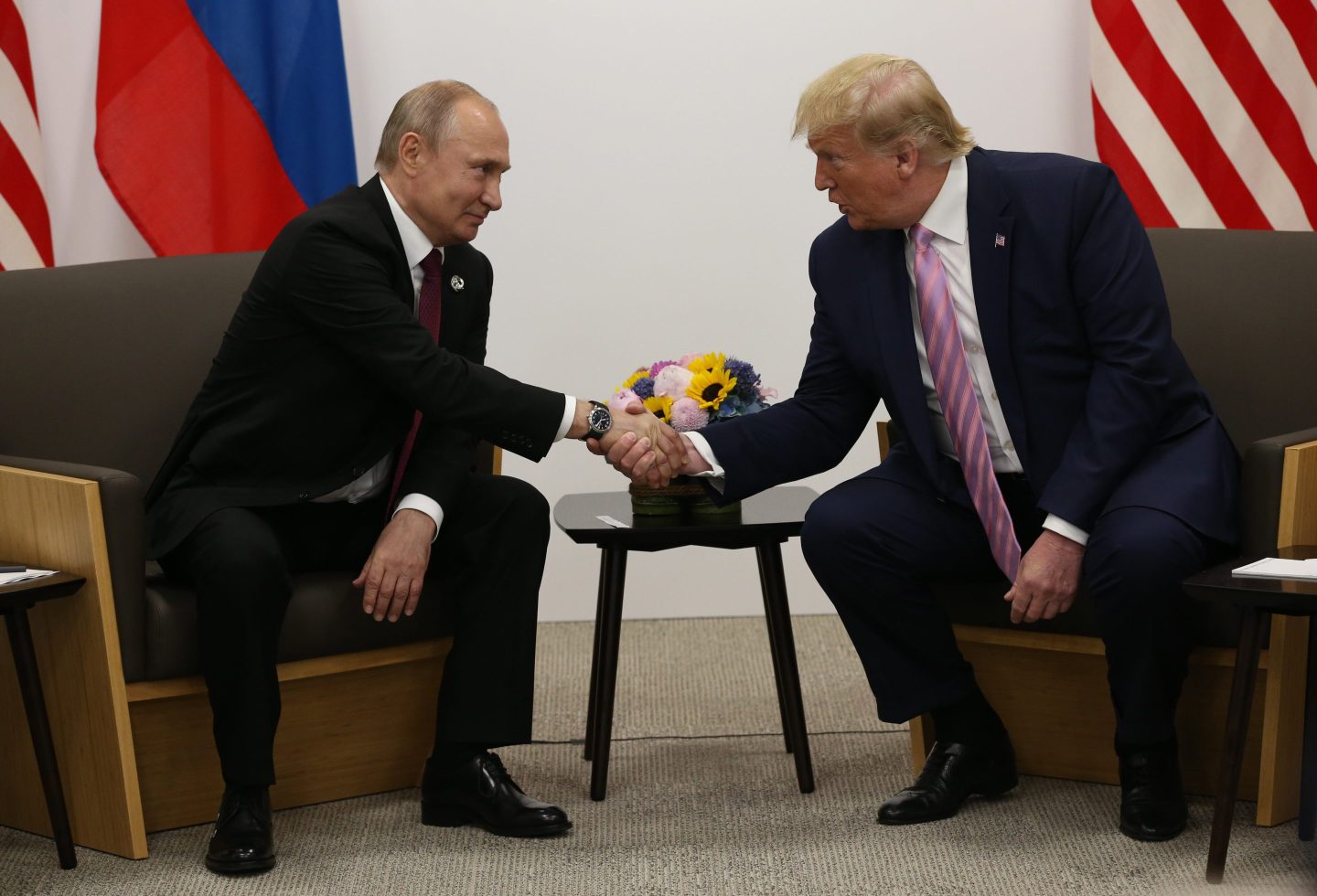 Russian President Vladimir Putin and U.S. President Donald Trump in Osaka, Japan, on June 28, 2019.