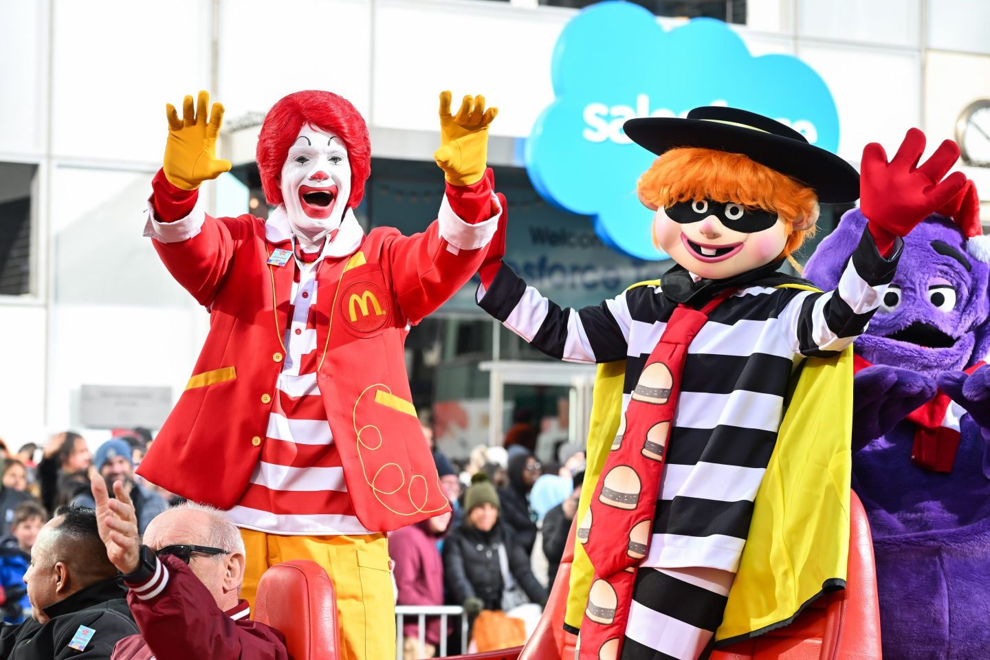 Ronald McDonald, Hamburglar, and Grimace attend the 96th Annual Macy’s Thanksgiving Day Parade on Nov. 24, 2022, in New York City.