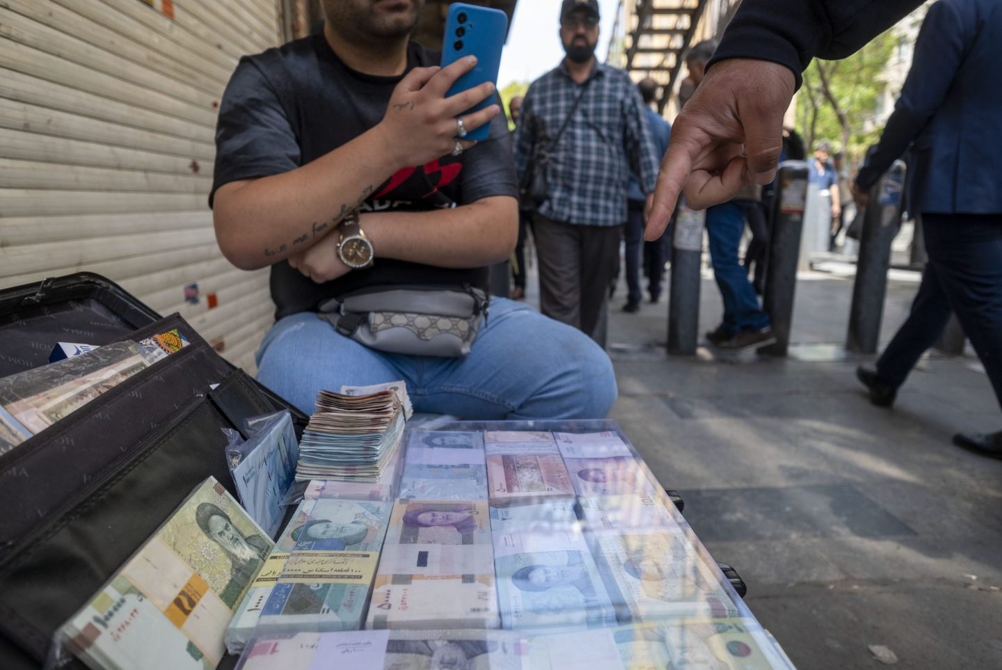 A money changer in Tehran's business district on April 13, 2024.