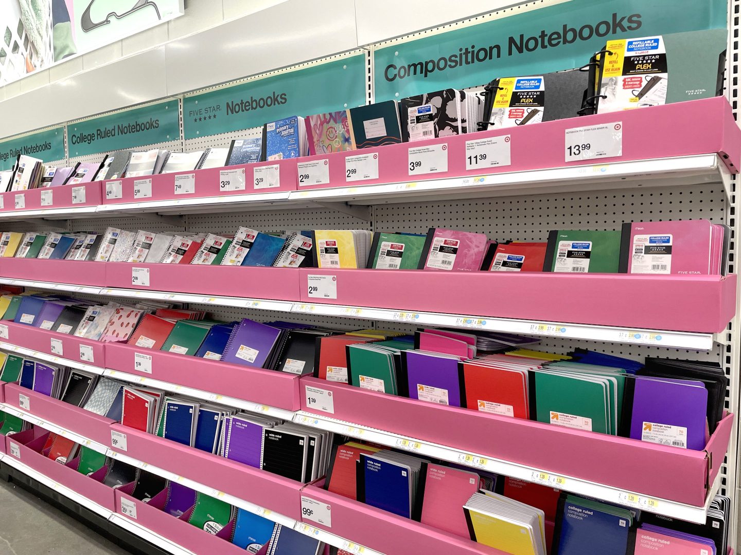 School notebooks in a Target store