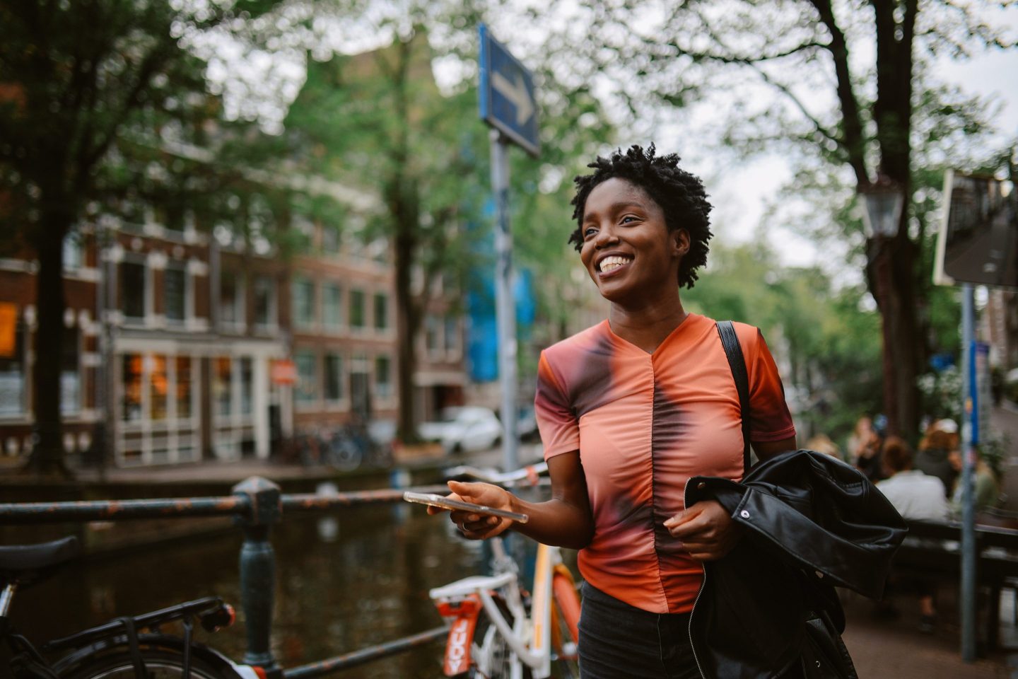 Happy Dutch woman out of work for the day