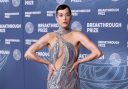 Katy Perry attends a dress in grey glitter.
