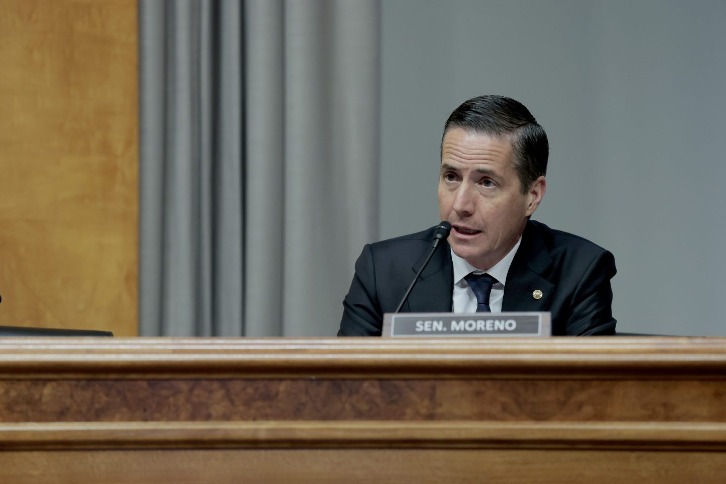 Sen. Bernie Moreno (R-OH) during a hearing of the Senate Committee on Homeland Security and Governmental Affairs on May 20.
