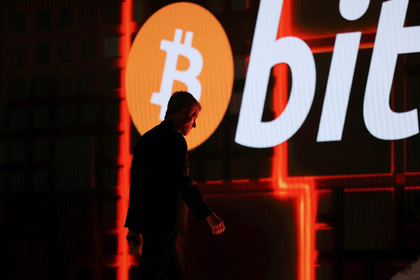 Michael Saylor, cofounder and executive chairman of Strategy, leaves the stage of a Bitcoin conference in in May.