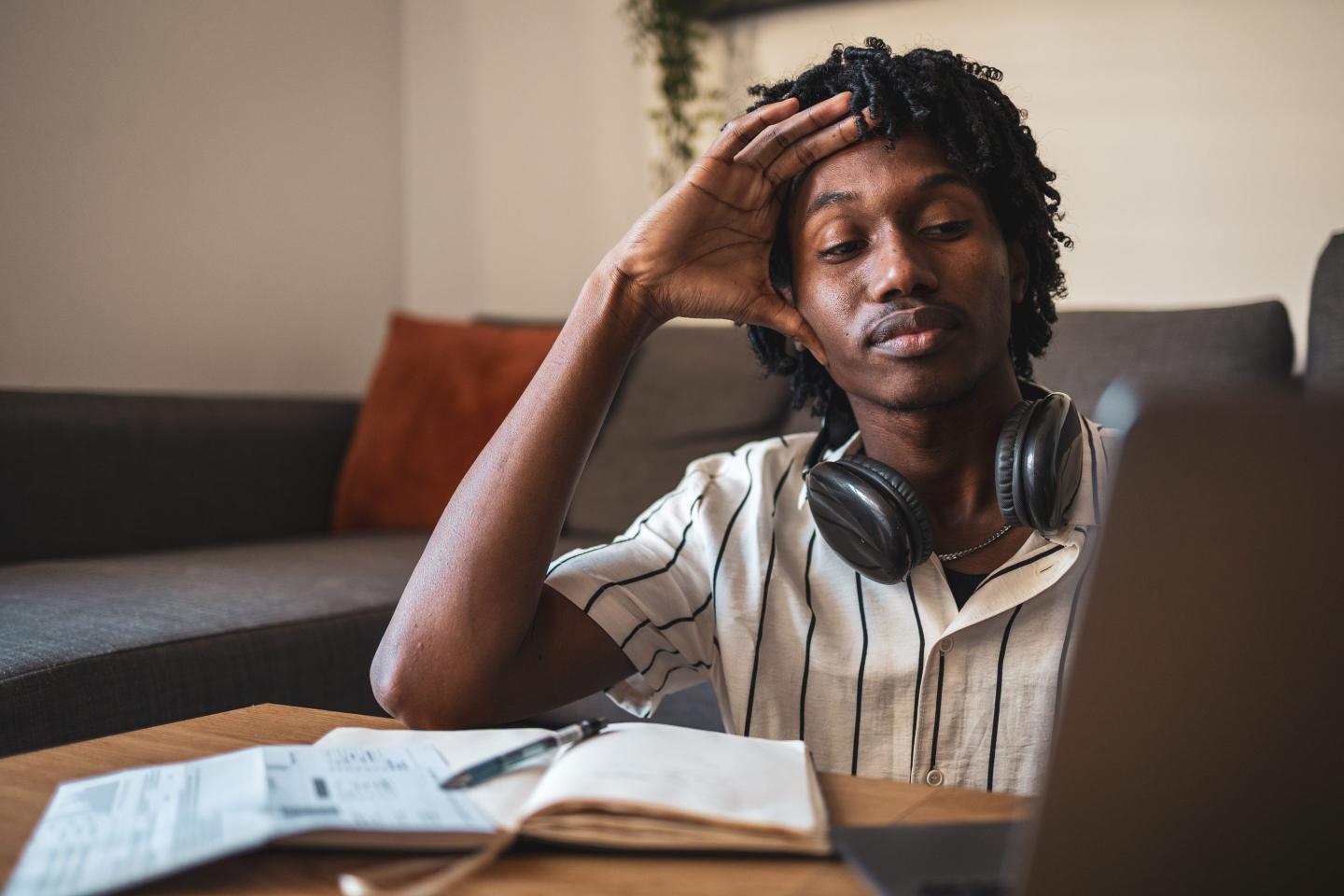 Young man working from home