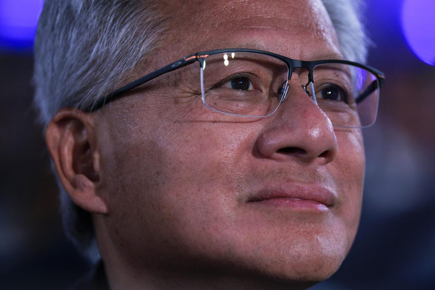A close-up of Nvidia CEO Jensen Huang