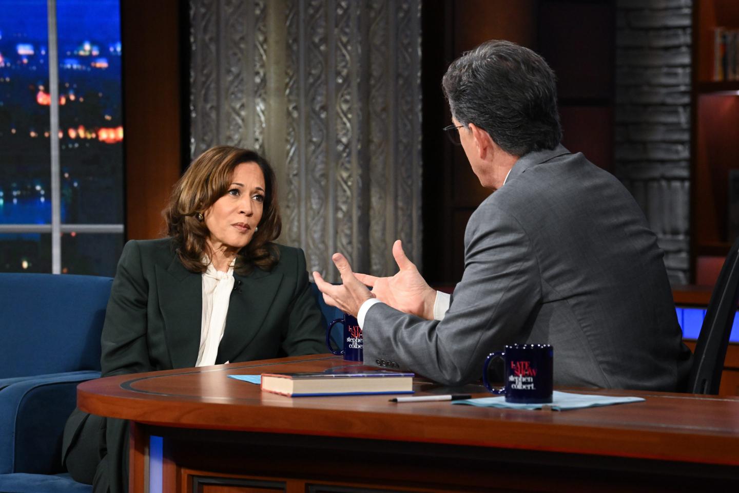 Kamala Harris in conversation with Stephen Colbert