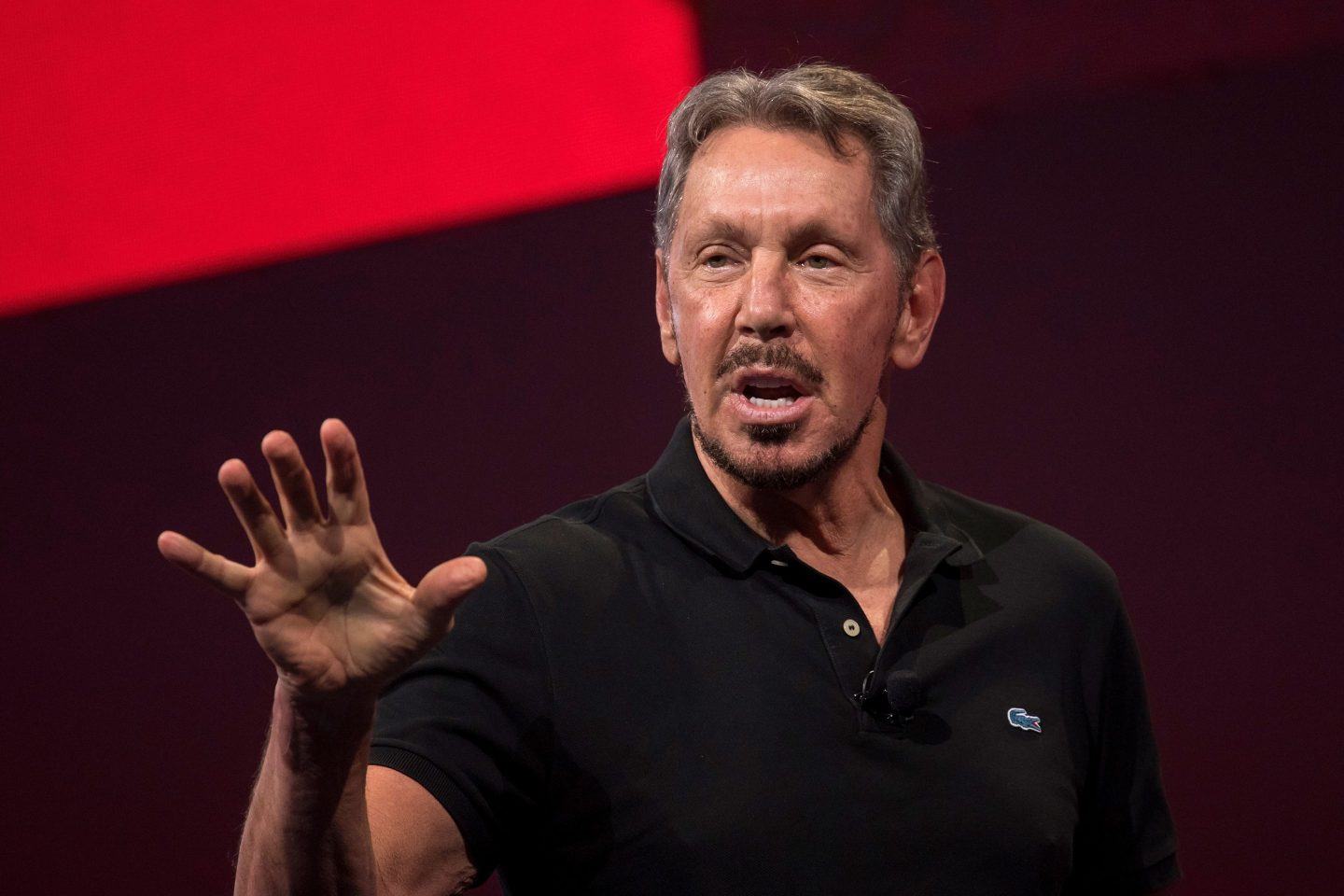 Larry Ellison speaks on stage