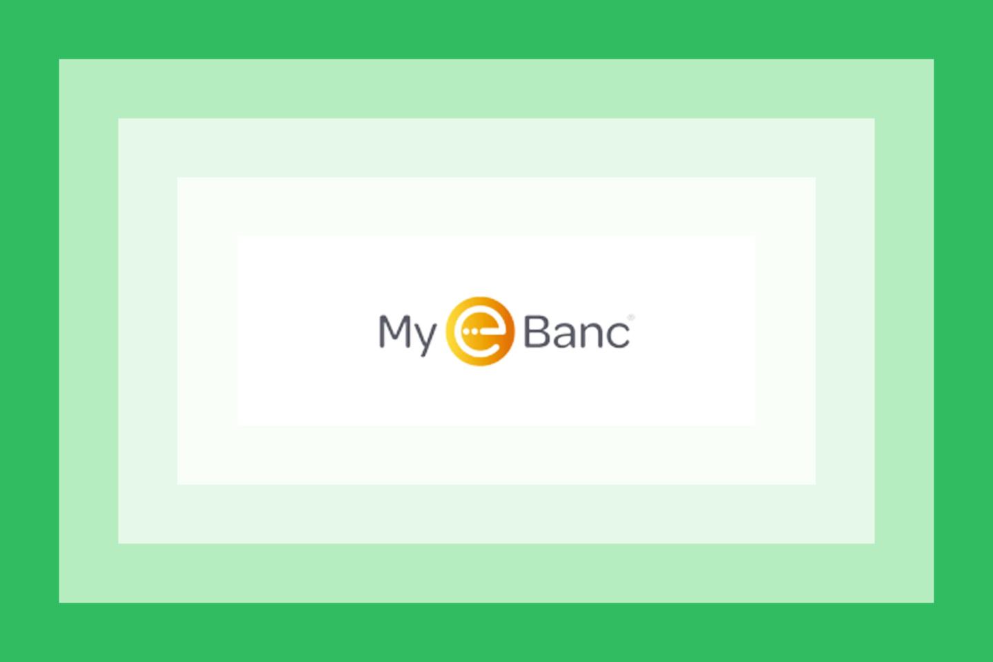 The My eBanc logo on a green layered background.