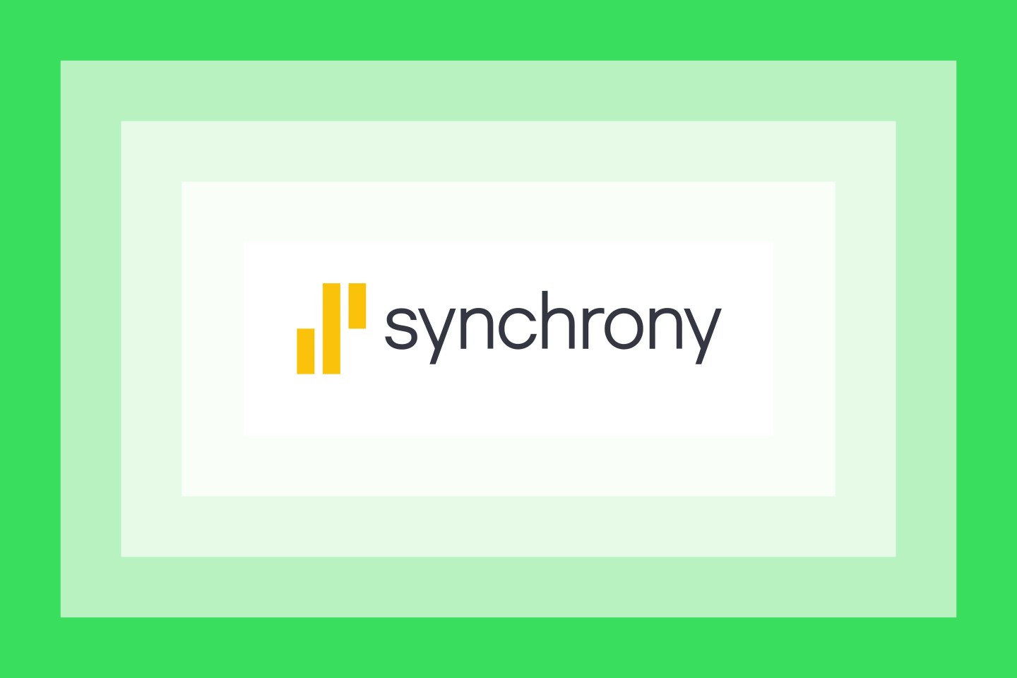 The Synchrony Bank Logo on a green layered background.