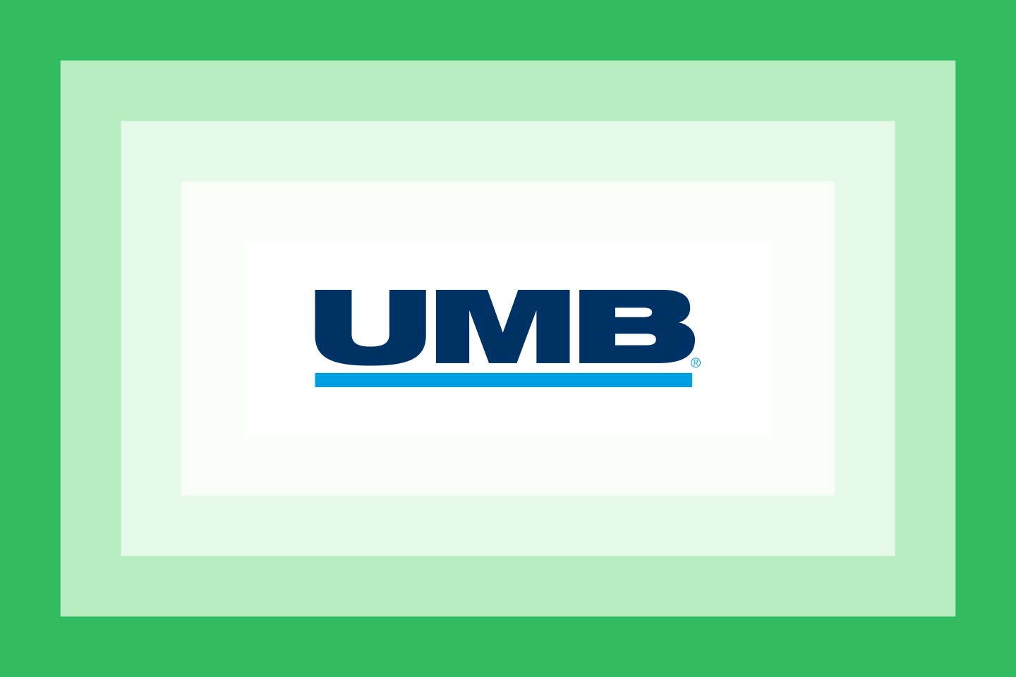 The UMB Bank logo on a green layered background.
