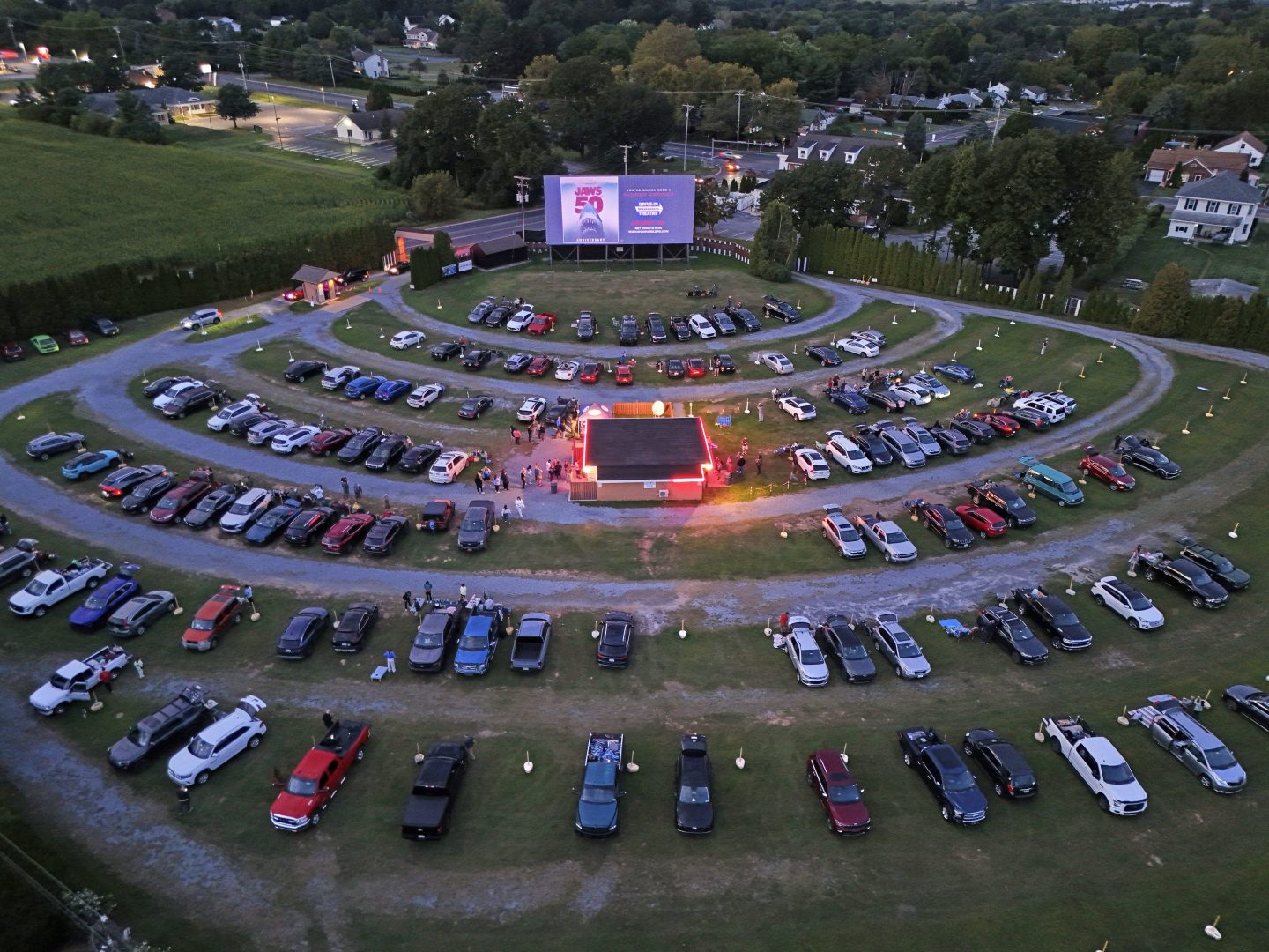 The Shankweiler Drive-In as previews run before the feature film "Jaws" in Orefield, Pa., on Aug. 29.