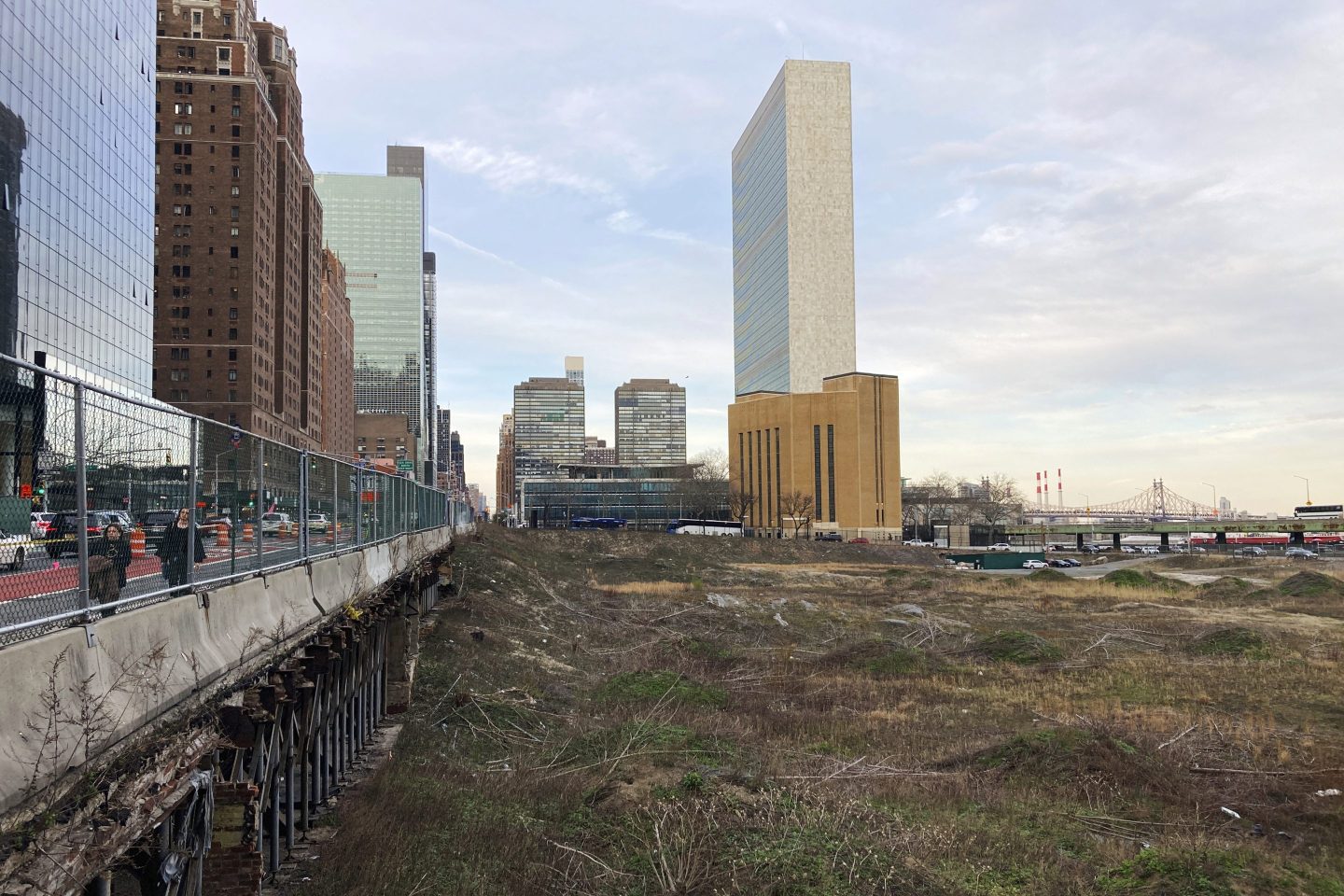 A vacant lot is on 1st Avenue by the United Nations building in Midtown Manhattan, New York City, on March 24, 2023.
