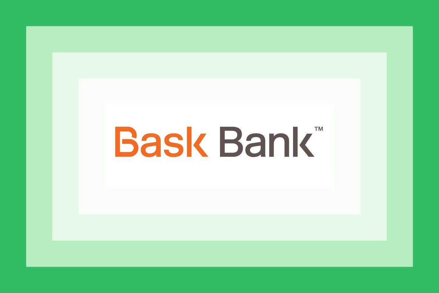 The Bask Bank logo on a green layered background.