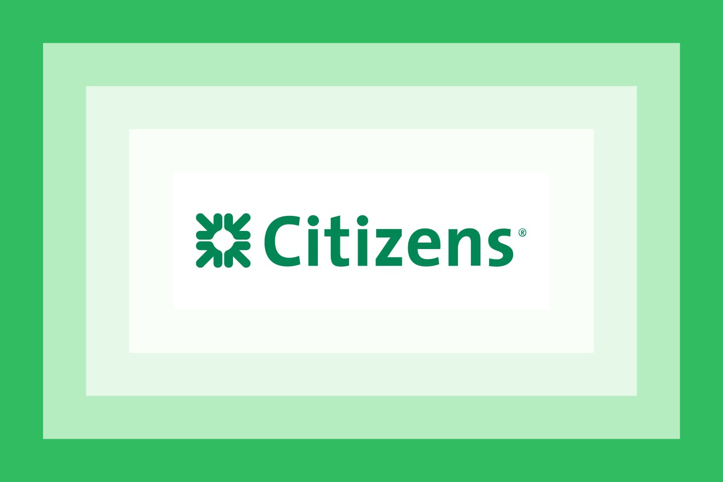 The Citizens Bank logo on a green layered background.