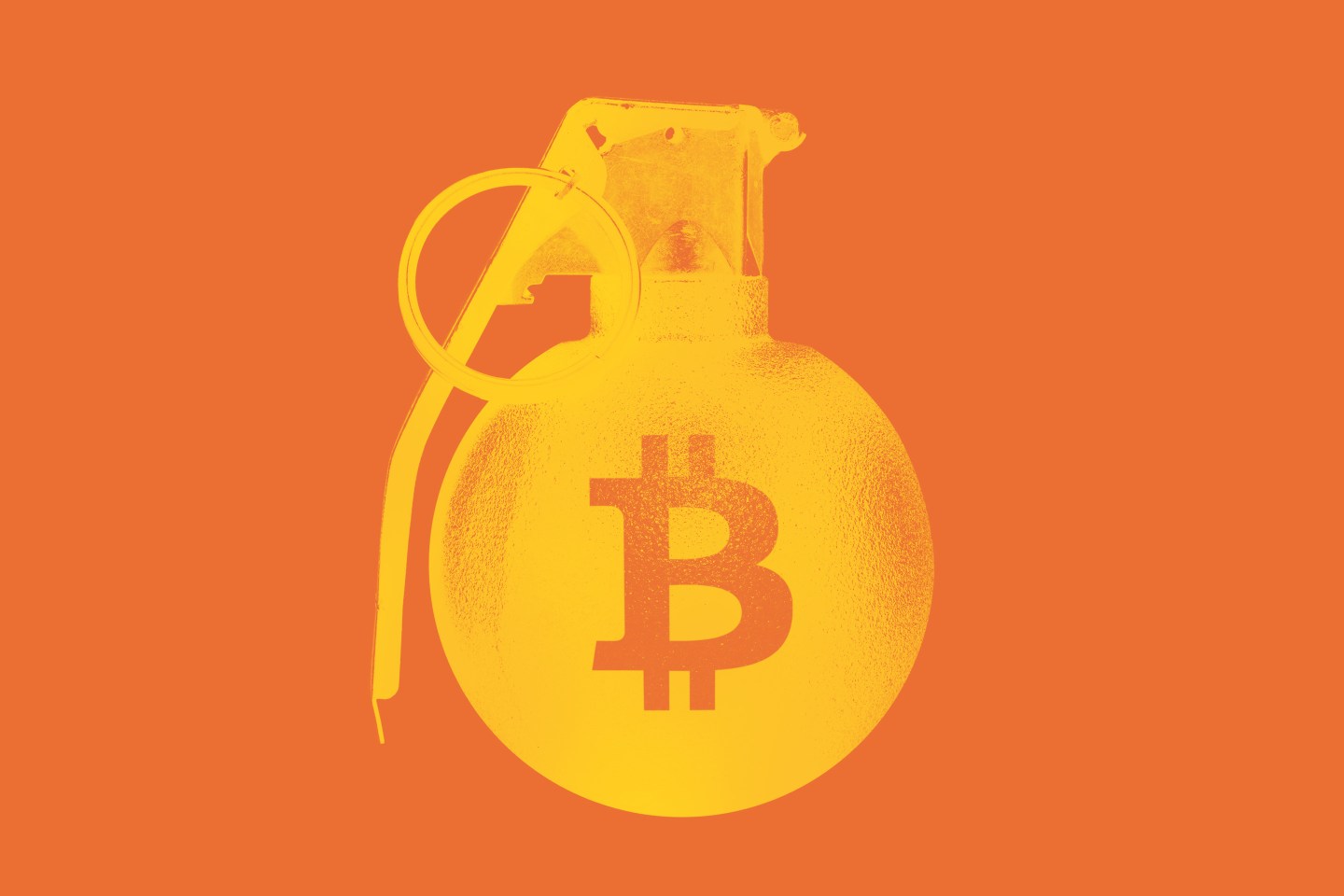 An image of a grenade with the Bitcoin logo on it.