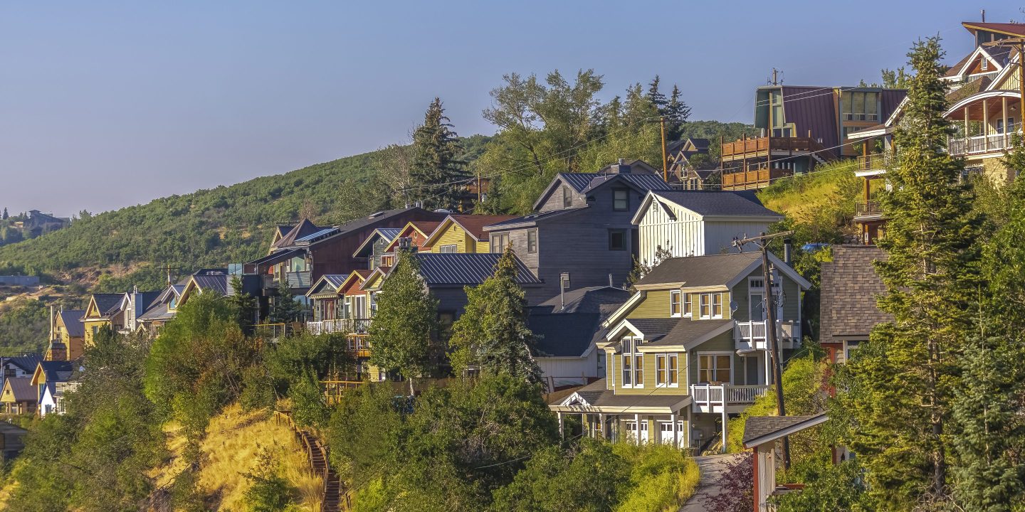 Detail views of downtown Park City Utah on a summer day in August 2018. Views of the street, buildings, and various details around town during the day.