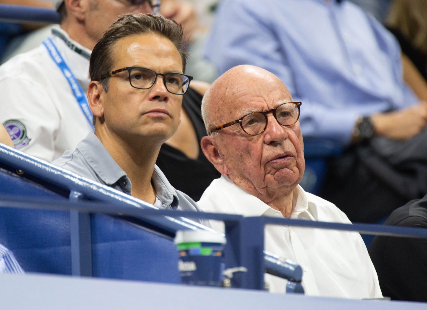 Lachlan Murdoch and Rupert Murdoch at the US Open in 2018.