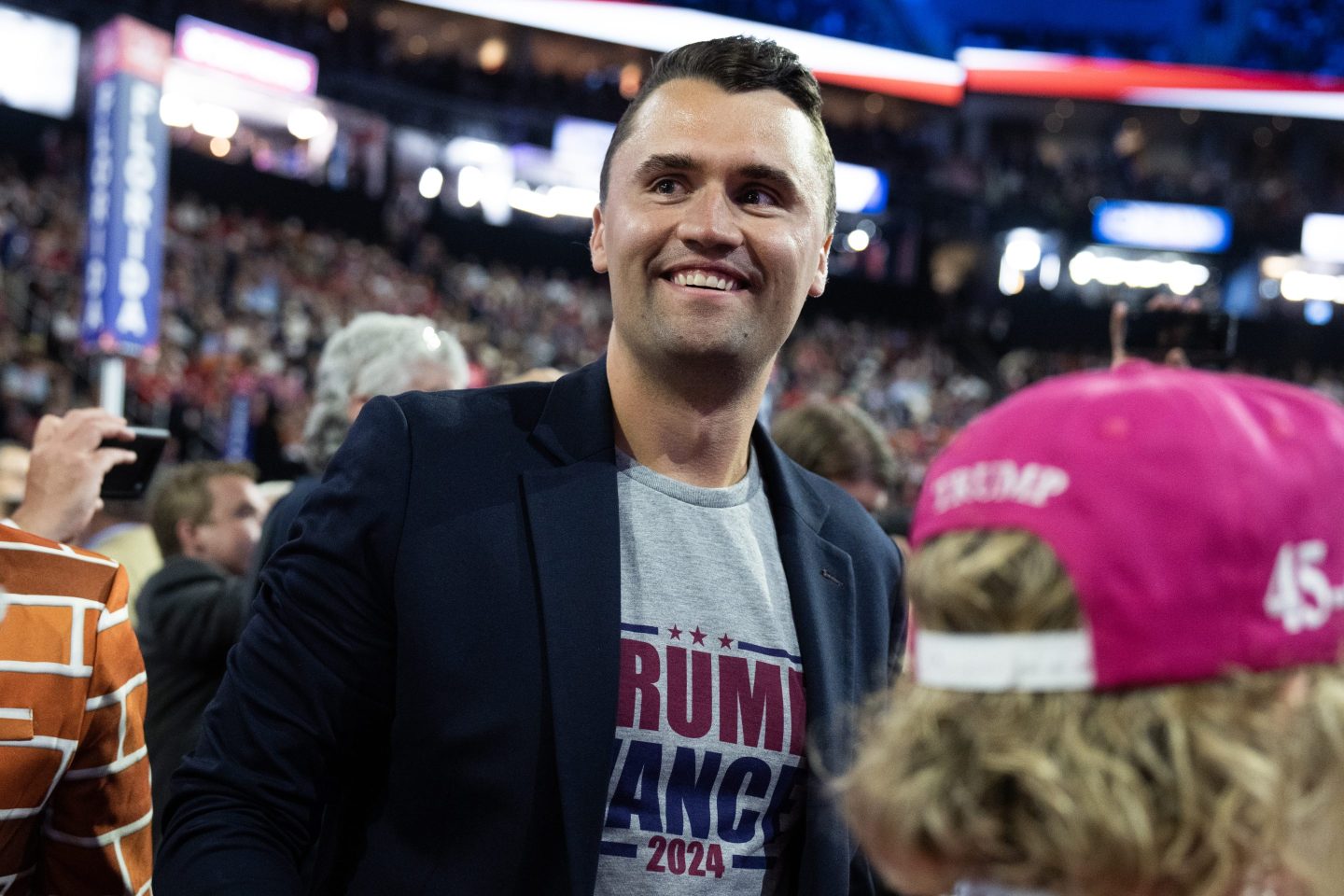 Charlie Kirk smiles at the 2024 RNC