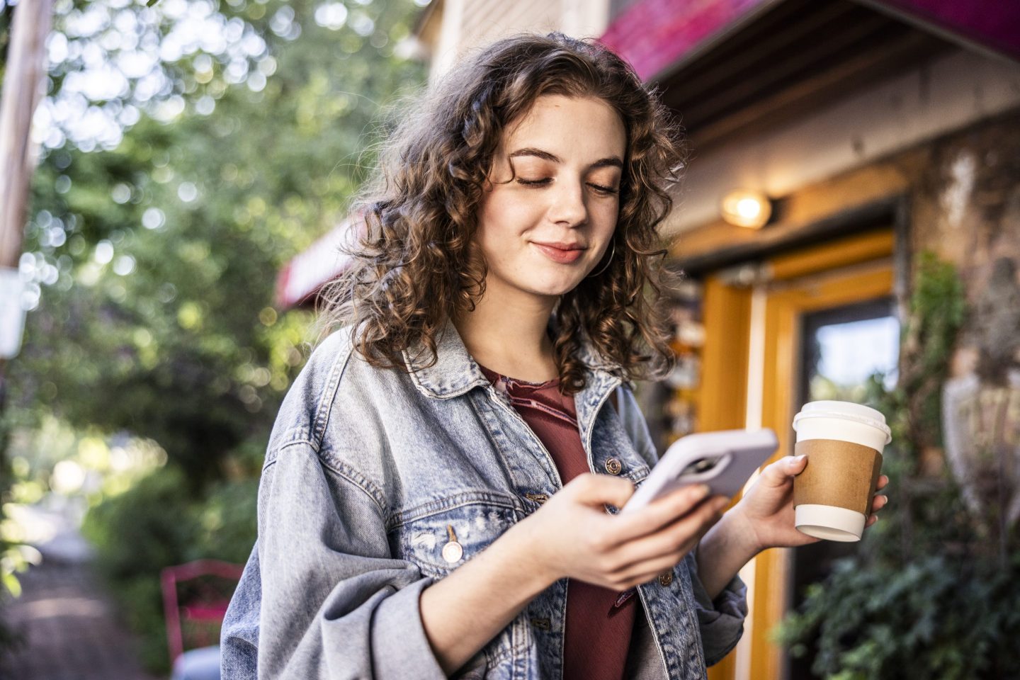 Woman on phone smiling
