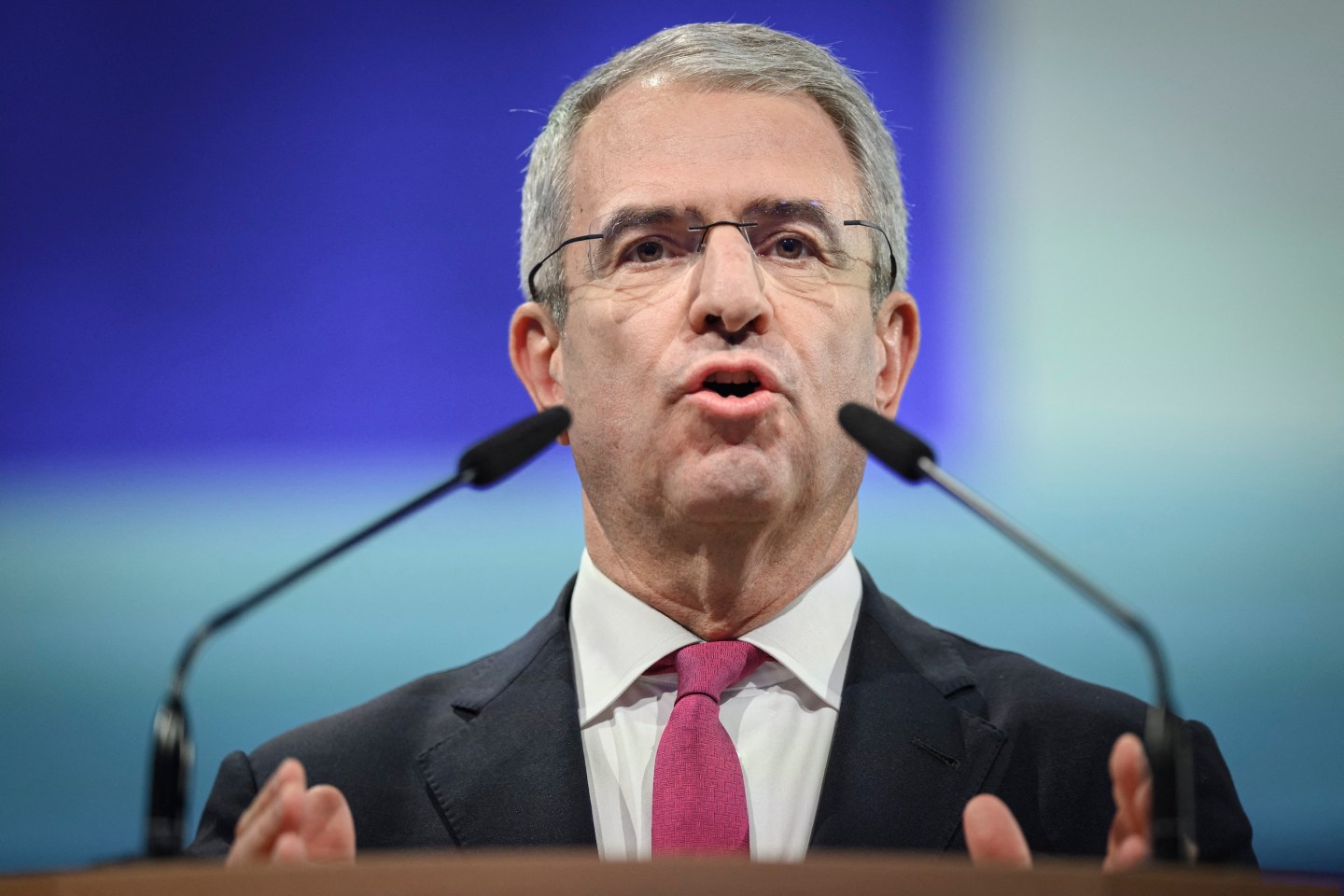 Photo: Nestle CEO Laurent Freixe speaks during a general shareholders meeting of Swiss food giant Nestle in Ecublens, near Lausanne, on April 16, 2025. (Photo by GABRIEL MONNET / AFP) (Photo by GABRIEL MONNET/AFP via Getty Images)