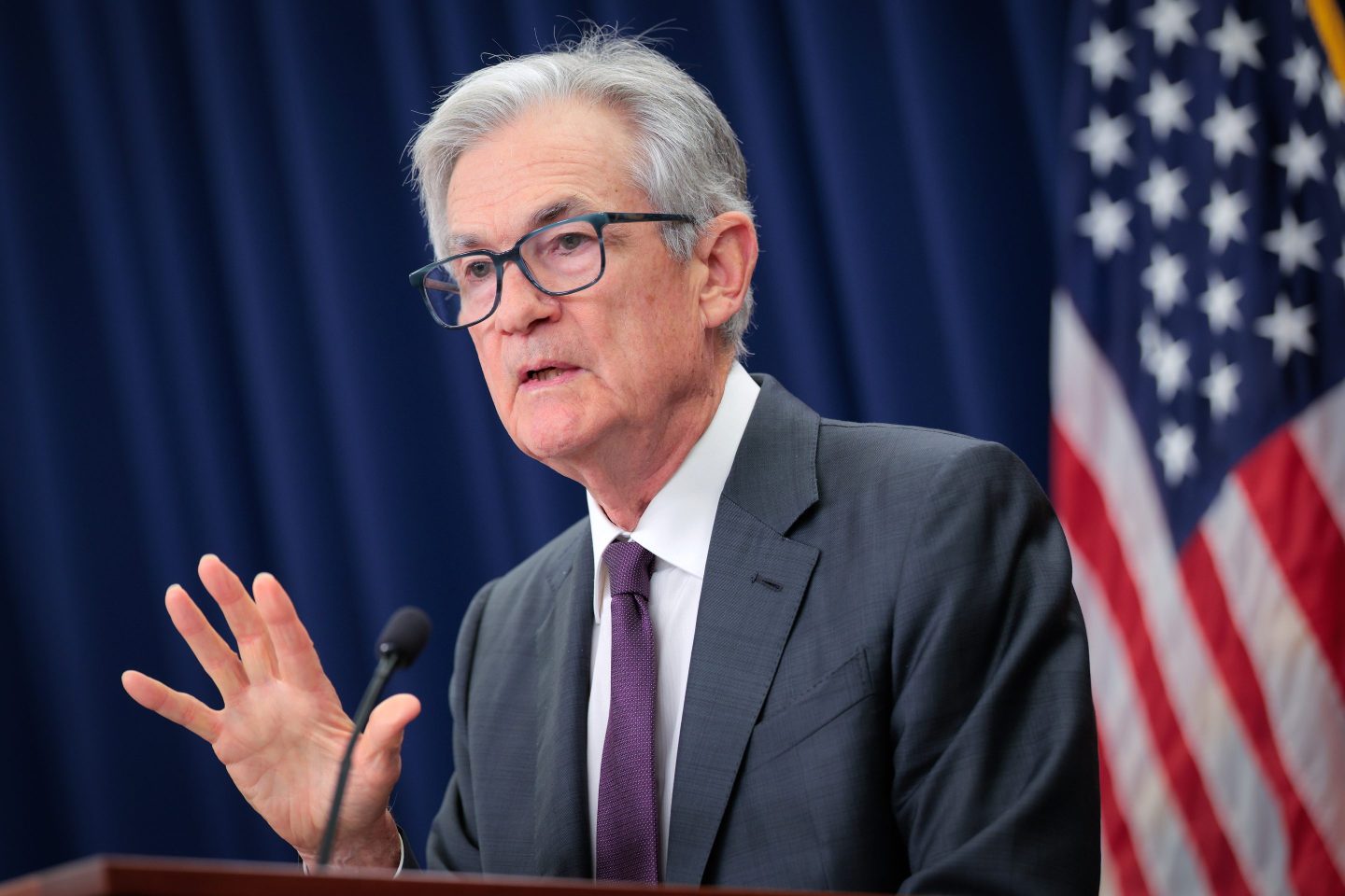 Federal Reserve Chairman Jerome Powell answers questions from reporters following the regular Federal Open Market Committee meetings at the Fed on July 30, 2025 in Washington, DC.