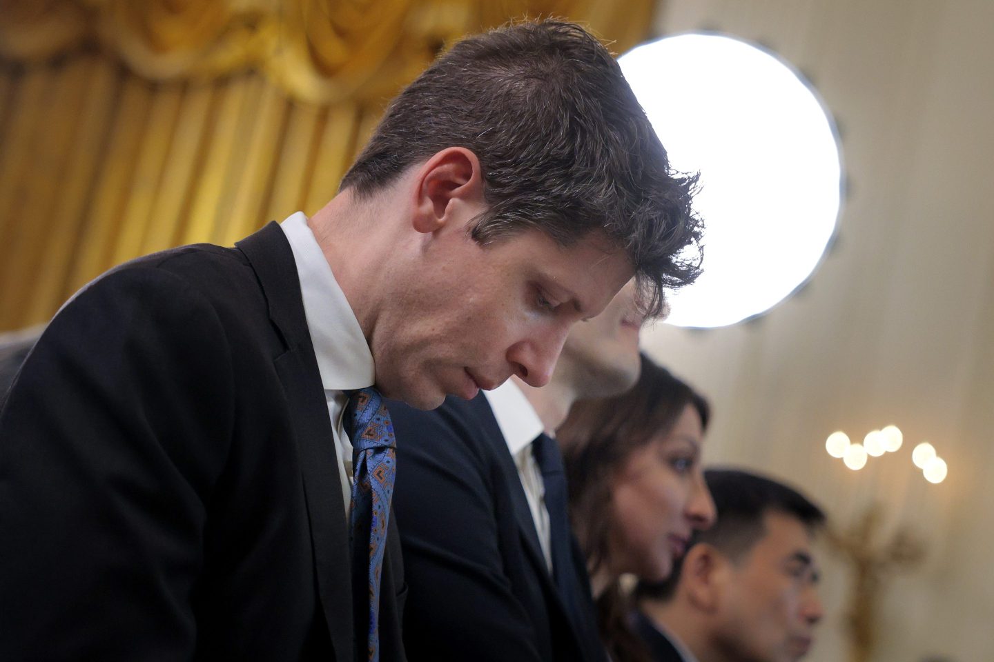 WASHINGTON, DC - SEPTEMBER 04: OpenAI CEO Sam Altman (L) attends a meeting of the White House Task Force on Artificial Intelligence Education in the East Room of the White House on September 04, 2025 in Washington, DC. This was the second meeting of the task force since it was created as a part of President Donald Trump's April executive order "Advancing Artificial Intelligence Education For American Youth." (Photo by Chip Somodevilla/Getty Images)