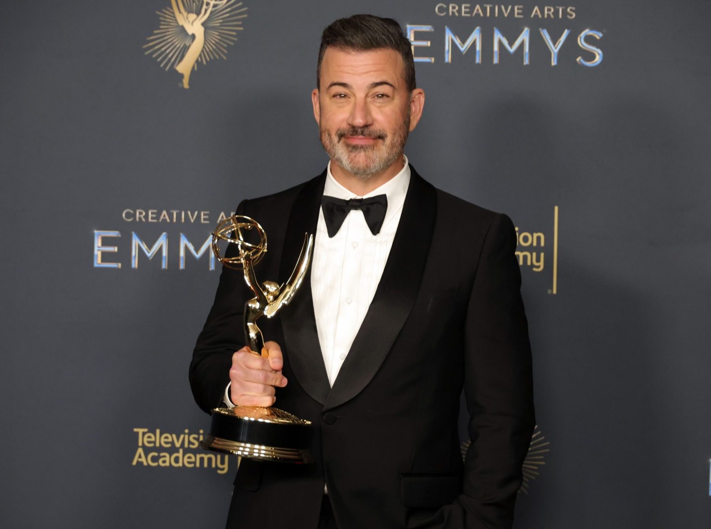 Jimmy Kimmel, winner of the Outstanding Host for a Game Show Award for "Who Wants to Be a Millionaire", attends the 2025 Creative Arts Emmy Awards at Peacock Theater on Sept. 7 in Los Angeles.