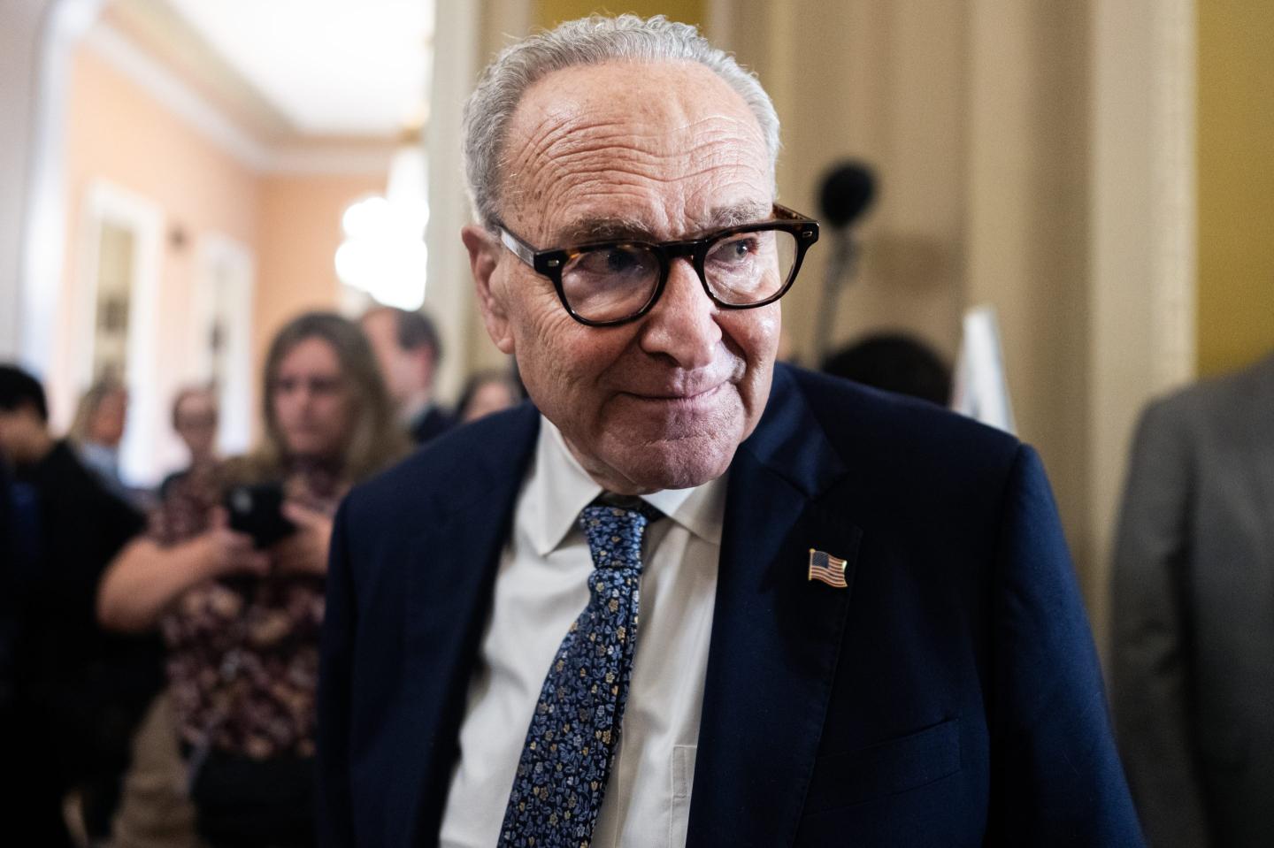 GOvernment Chuck Schumer smiles close up to the camera.