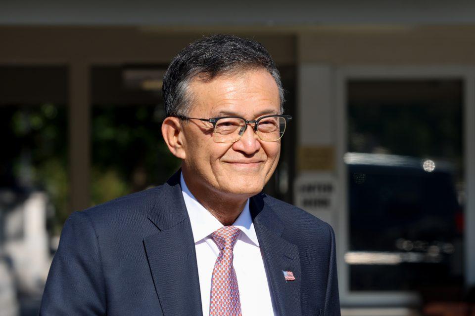 Lip-Bu Tan, chief executive officer of Intel Corp., departs following a meeting at the White House