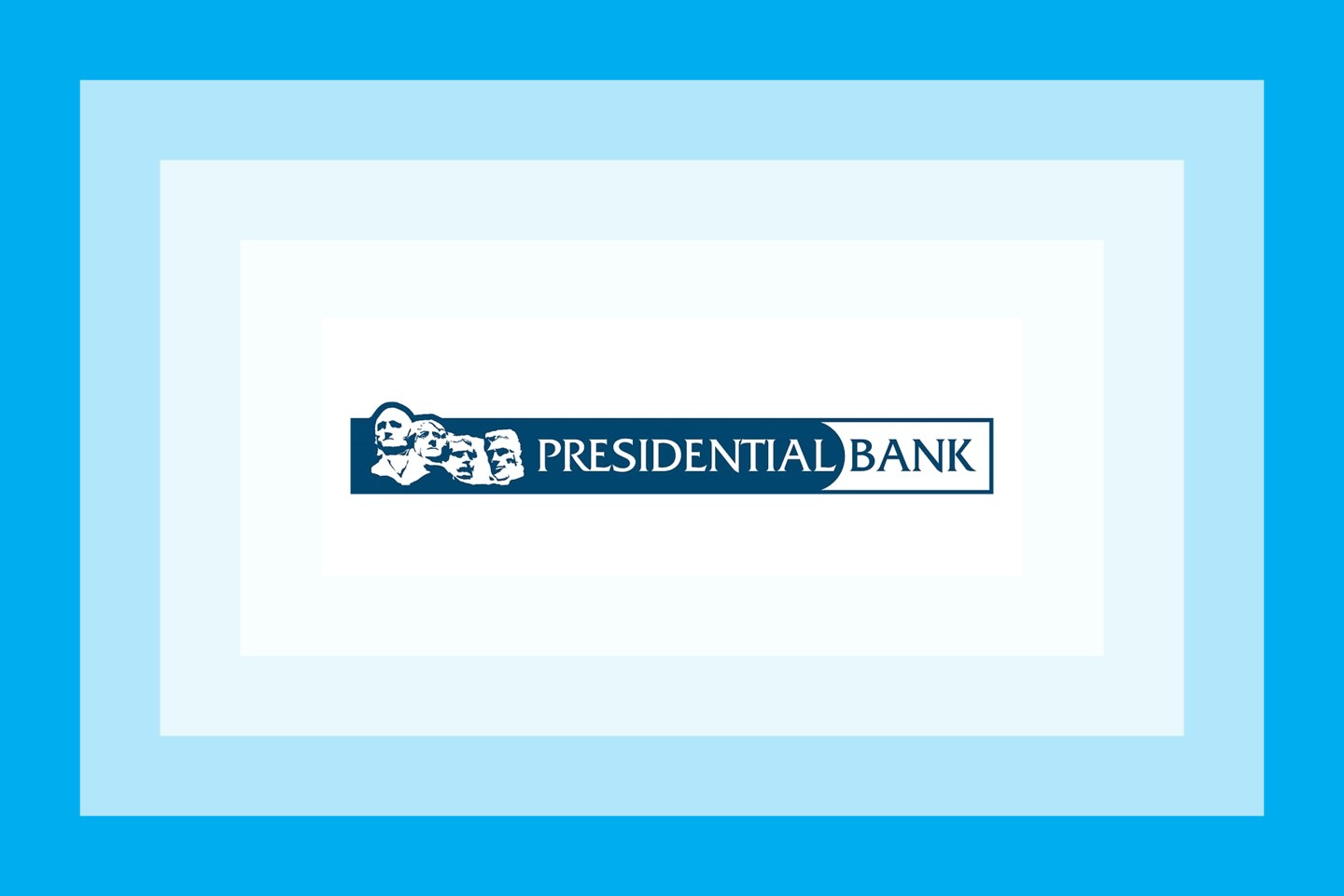 The Presidential Bank logo on a blue layered background.