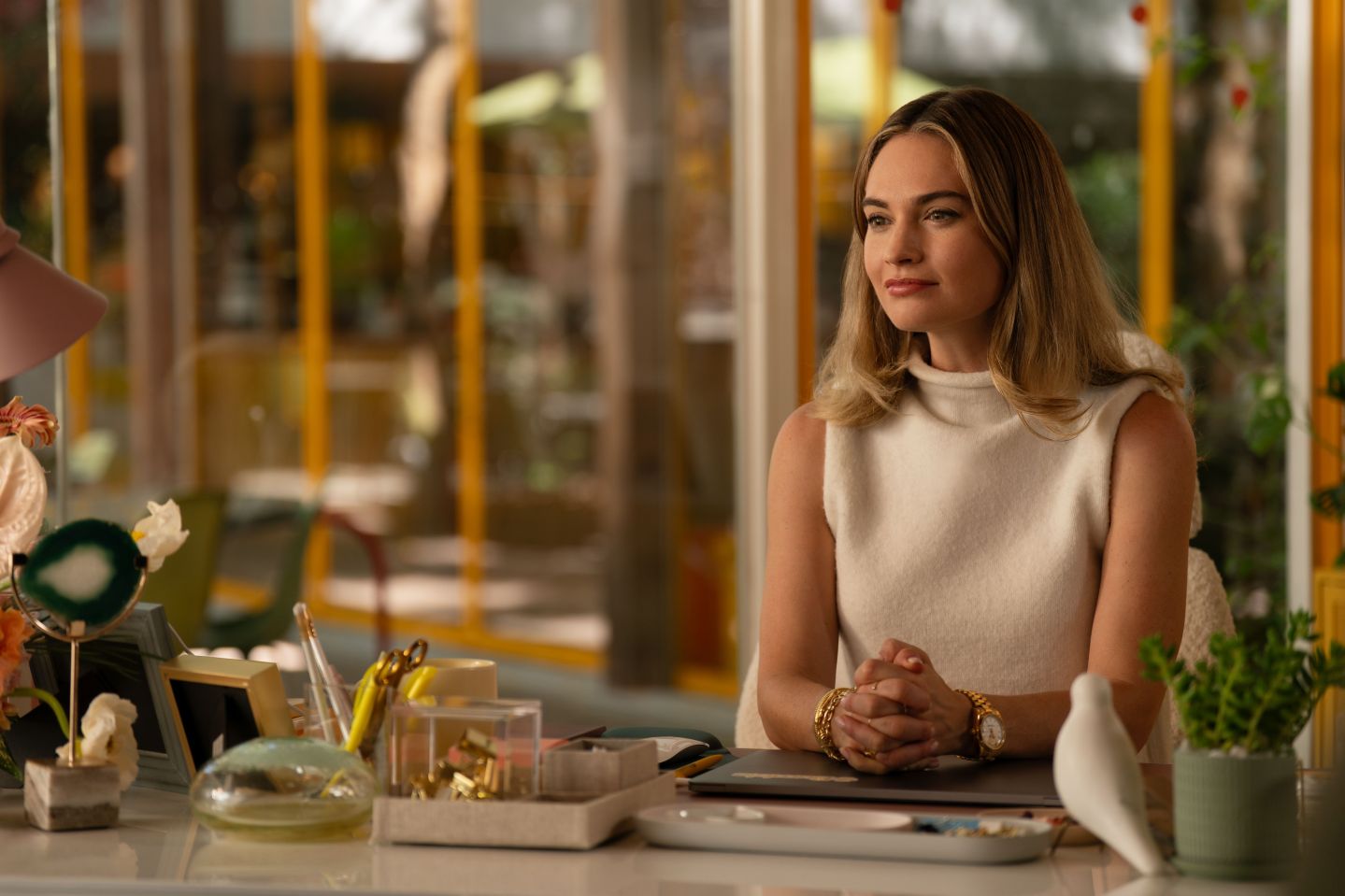 Lily James as Bumble founder Whitney Wolfe Herd in &#8220;Swiped.&#8221;