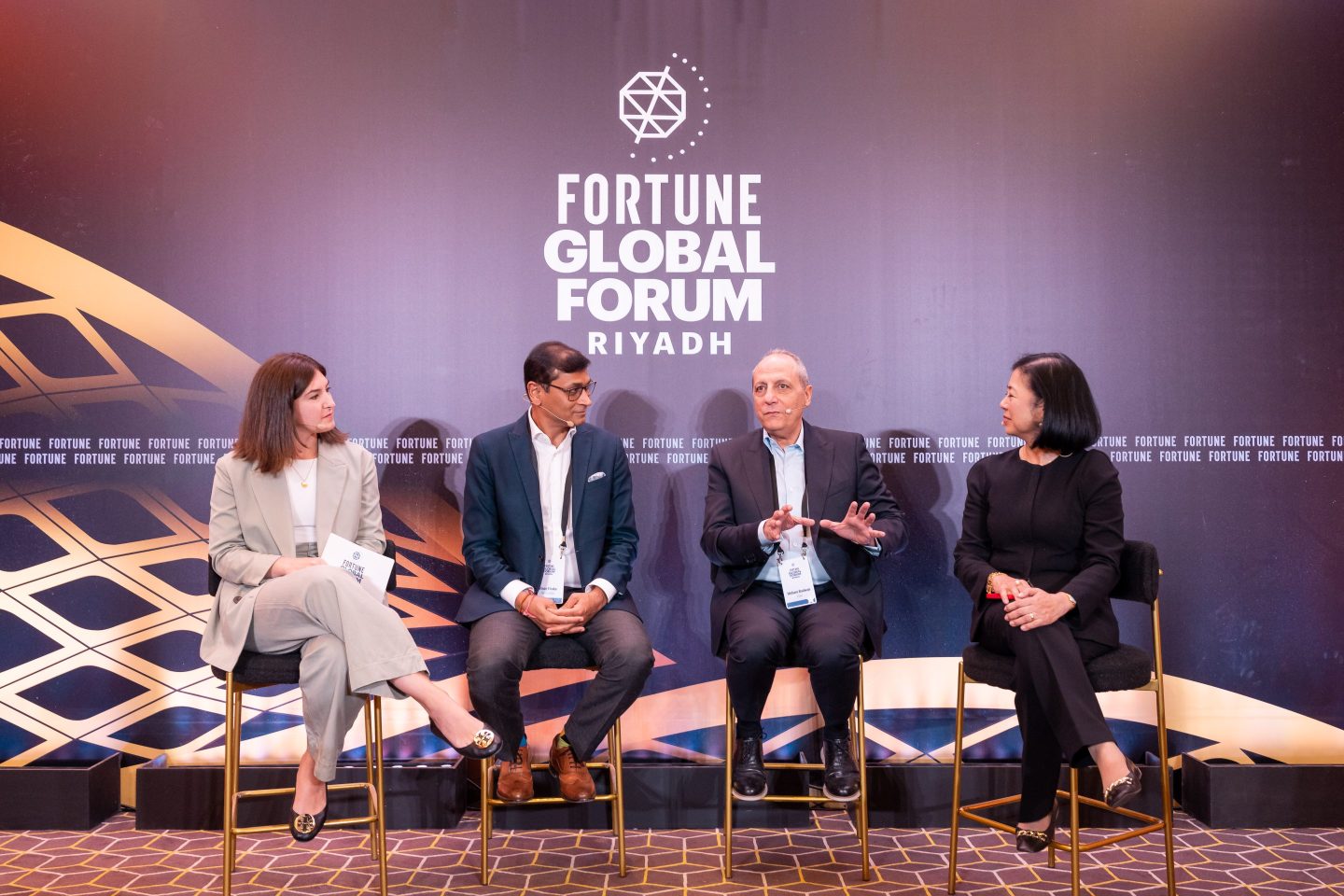 Fortune's Kristin Stoller interviews Vinay Firake, Chief Executive Officer, APMEA Strategic Market Unit, Wipro; Anne Lim O’Brien, Vice Chair of Global & CEO Practice, Heidrick and Struggles; and Hisham Radwan, Chief Executive Officer, Cigna Insurance Saudi Arabia, at the Fortune Global Forum 2025.